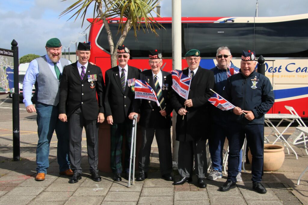 Armed forces veterans present for the flag-raising were, from left: Tommy Macpherson, Alistair Kenny, Richard Cameron, Willie McMillan, Leslie Morans, Robert Graham and Bruce Strang. 