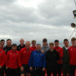 The Pupils' squad and management aboard the 7am ferry to Ardrossan before heading to Galloway. Missing is Fraser Wylie, who travelled from Glasgow.