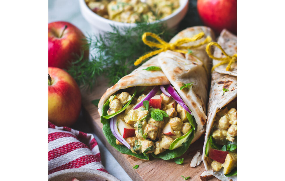 Rolled up naan with chickpeas and apple