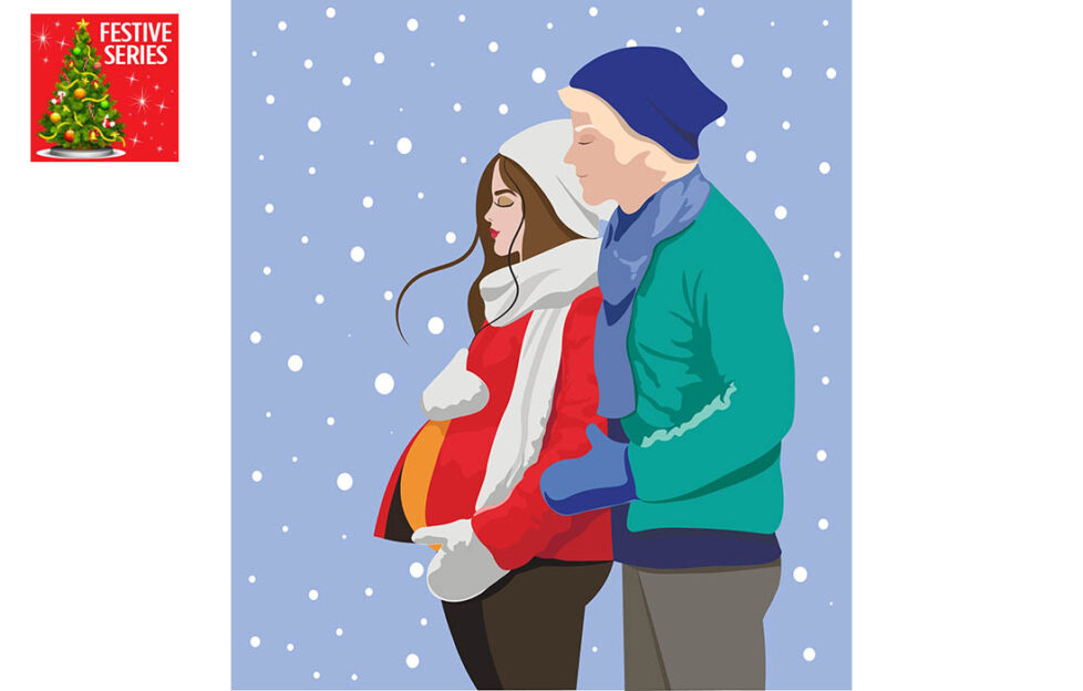 Pregnant lady and partner in snowy scene Illustration: Shutterstock