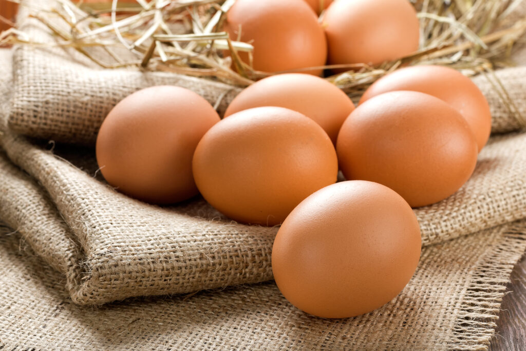 Eggs on hessian cloth