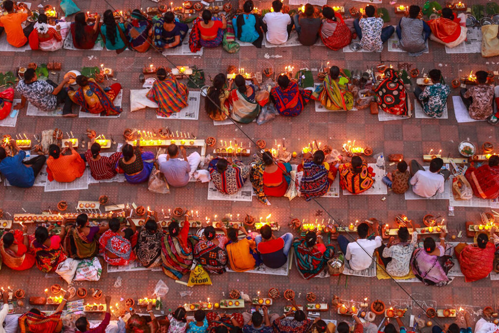 An aerial view of a peaceful and colourful Hindu festival captured by Muhammad Amdad Hossain in Dhaka, Bangladesh.