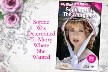 Cover of pocket novel, young woman in bonnet, lilac roses