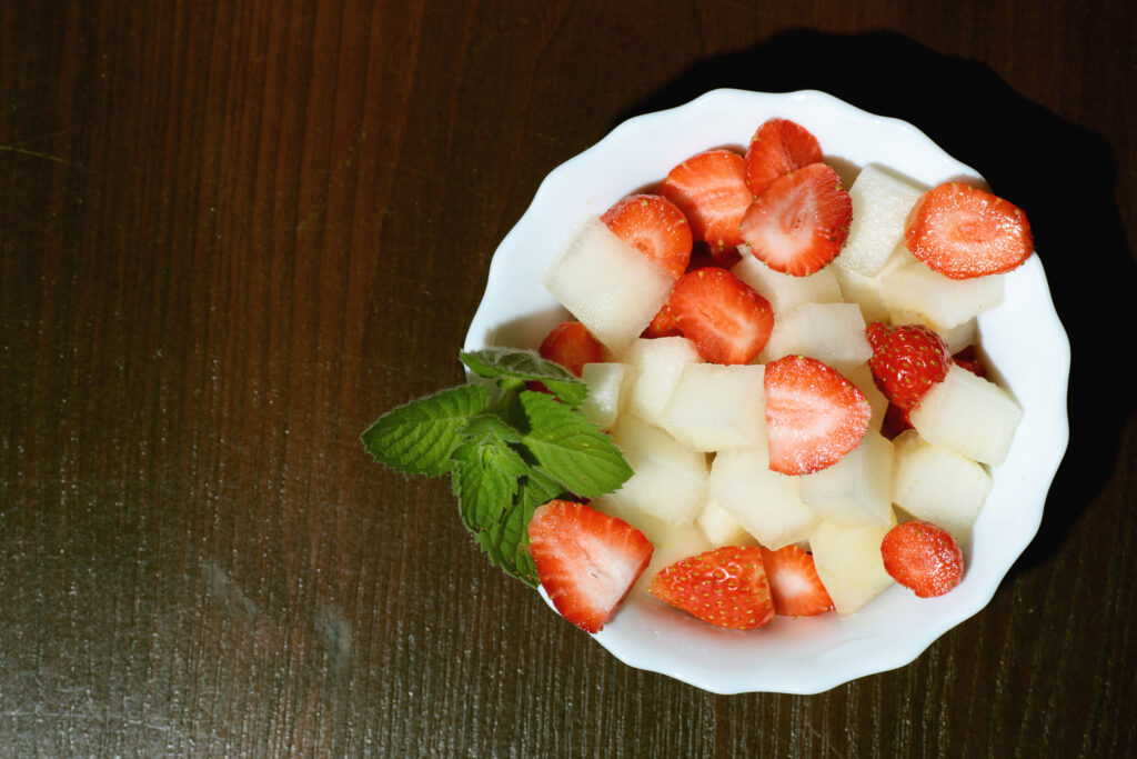 fruit salad strawberries melon; 