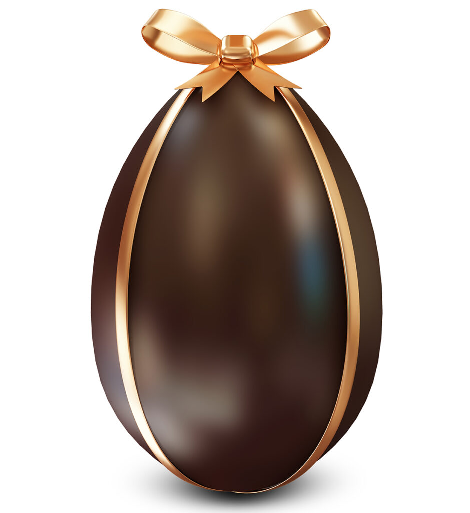 Chocolate Easter Egg with Golden Bow isolated on white background; 