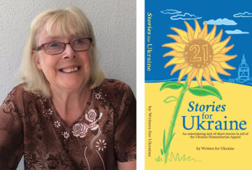Author Linda Barratt and her charity book for Ukraine