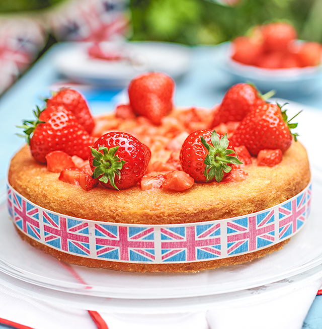Celebration Strawberry and Lemon Drizzle cake Recipe: sue Ashworth Pic: Jonathan Short