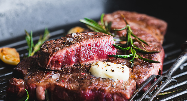 Steak on a grill pan Pic: Shutterstock
