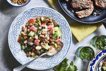 turkish bean salad with walnuts and cucumber