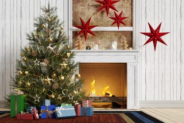 A real Christmas tree in living room by fire Pic: Shutterstock