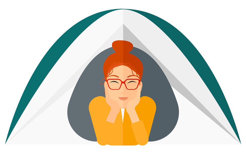 Lady looking out from an open tent door Illustration: Shutterstock