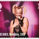 Spice Girls Stamp Set. Image features Emma Bunton (Baby Spice) singing on-stage at Wembley 1998.