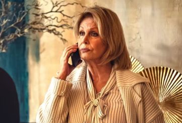 A screengrab from thriller series Fool Me Once. Image shows Joanna Lumley on the phone as Judith Burket, the wealthy, cold and calculated mother-in-law.