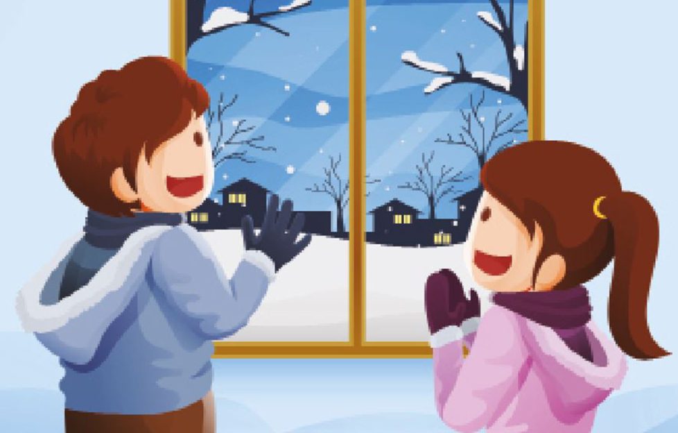 Two children looking out on snowy garden Illustration: Shutterstock