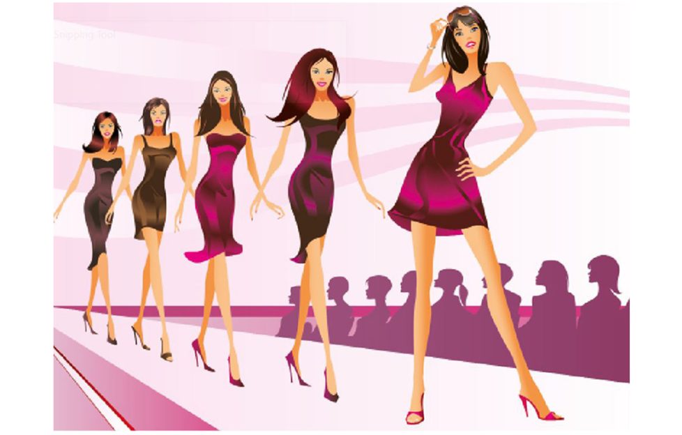 Illustration of models in dresses on a catwalk for uplifting short story The Catwalk