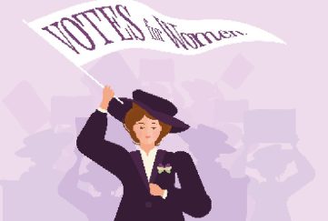 Lady waving a votes for women flag in long skirts for romantic short story Making a Splash