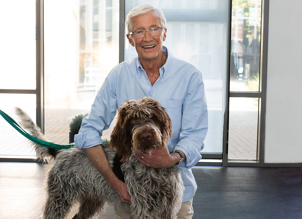 Paul O'Grady with a 11 month old Pointer called Scruff 