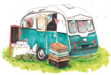A lovely old caravan with bunting outside to illustrate our family short story