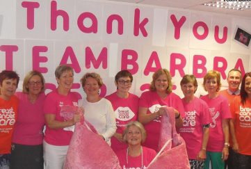 Team Barbra wearing their pink ribbon t-shirts