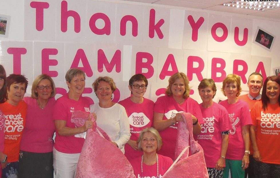 Team Barbra wearing their pink ribbon t-shirts