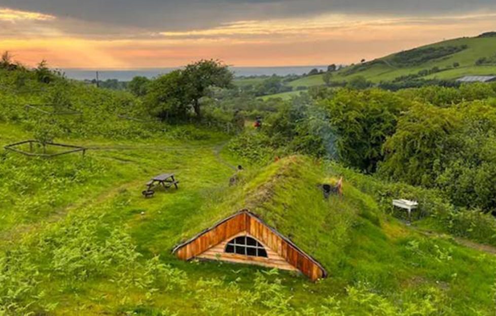 Viking longhouse in Wales with grass roof
