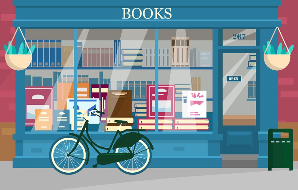Bookshop illustration to go with romantic short story The Midnight Party
