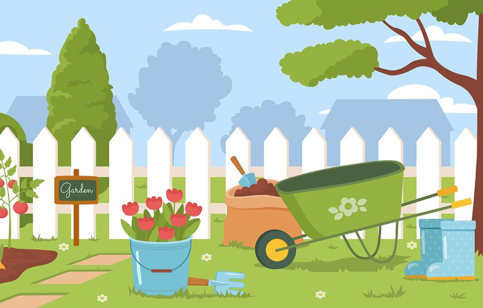 Garden illustration for uplifting short story Neighbourhood Watch