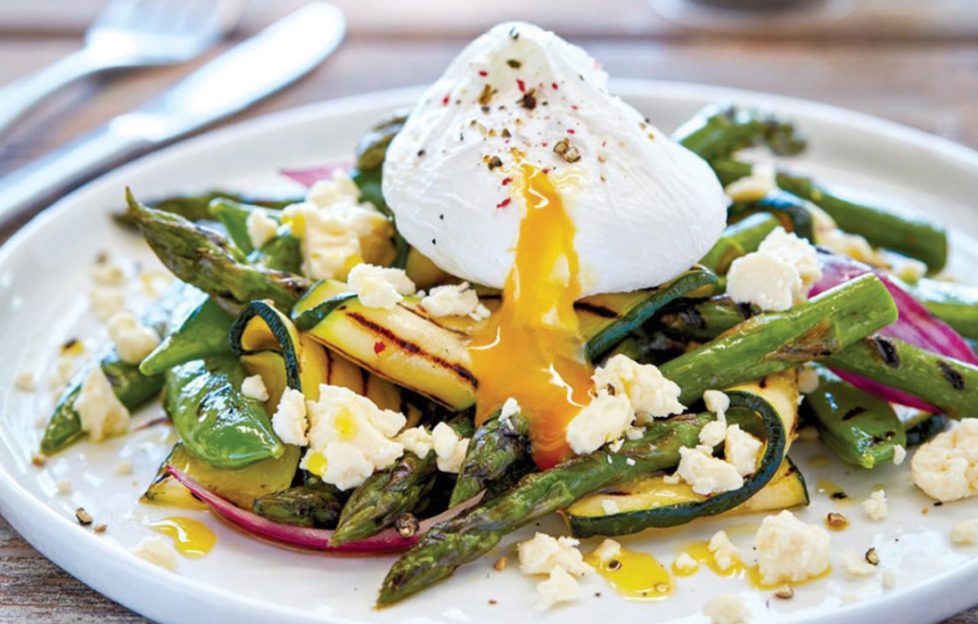 Summer greens with egg and Wenslydale cheese