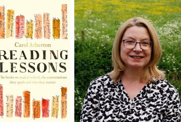 Front cover of Reading Lessons book and a picture of author Carol Atherton