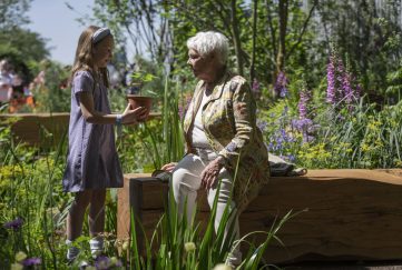Dame Judi Dench is presented with the baby Sycamore Gap tree by schoolgirl, Charlotte.