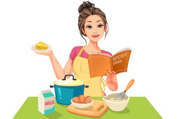 Young Women or girl baking cake illustration for the uplifting short story The Recipe Book