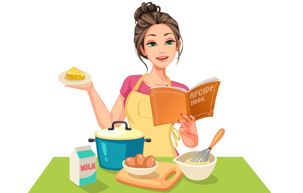 Young Women or girl baking cake illustration for the uplifting short story The Recipe Book