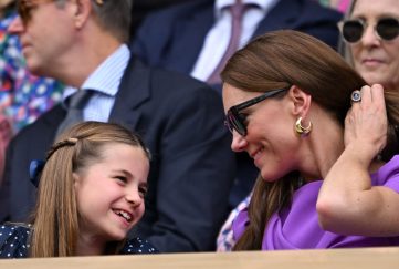 Kate returned to Wimbledon with daughter Charlotte. They are pictured here smiling at one another as they enjoy the match.