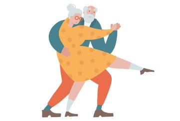 Illustration of elderly couple for the uplifting short story Old Heads, Young Shoulders