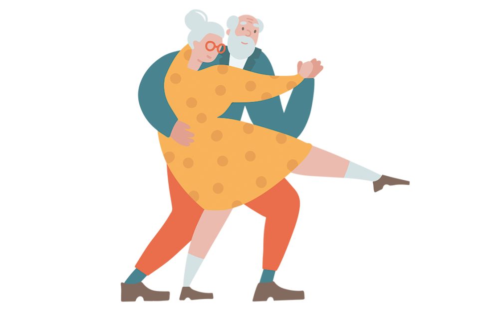 Illustration of elderly couple for the uplifting short story Old Heads, Young Shoulders