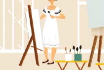 Illustration of woman painting for the uplifting short story Painting dreams