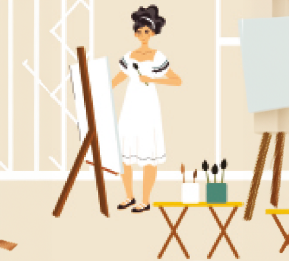 Illustration of woman painting for the uplifting short story Painting dreams