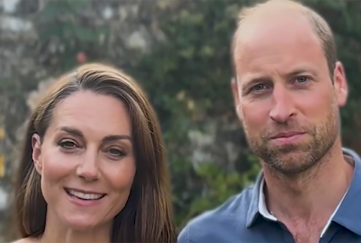 Princess Kate and Prince William, whose beard has shocked the internet, are both smiling here at the camera as they film a congratulations message for Team GB Olympians.