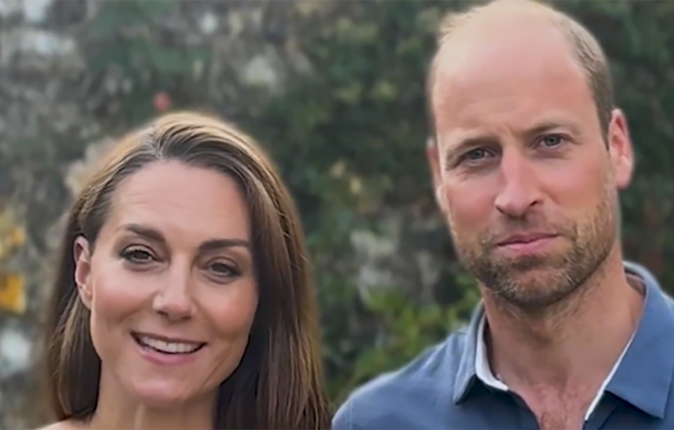 Princess Kate and Prince William, whose beard has shocked the internet, are both smiling here at the camera as they film a congratulations message for Team GB Olympians.