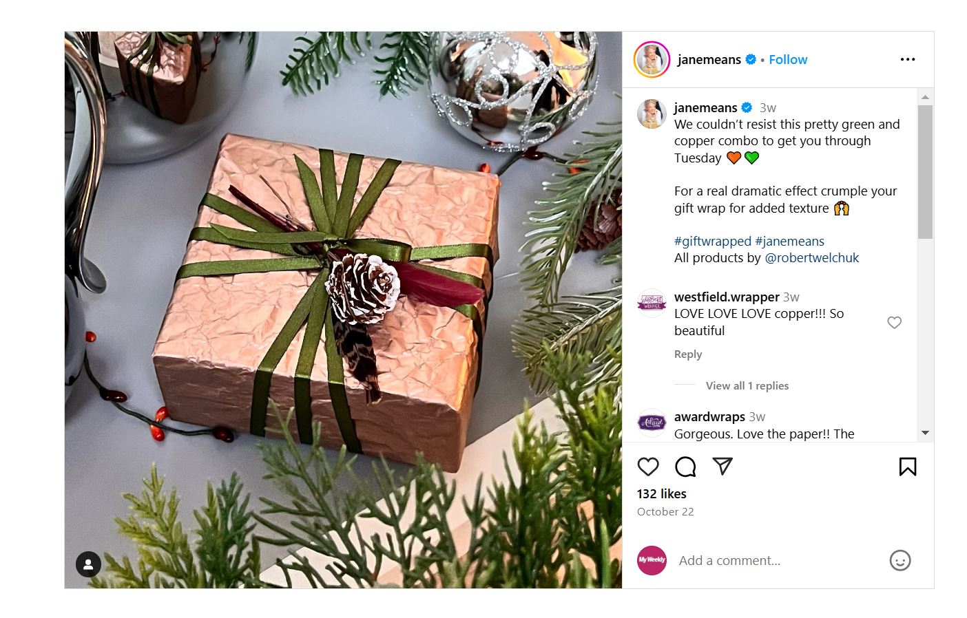 Copper parcel on Jane's Instagram