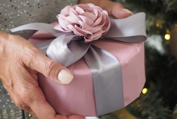 Pink and grey wrapped parcel