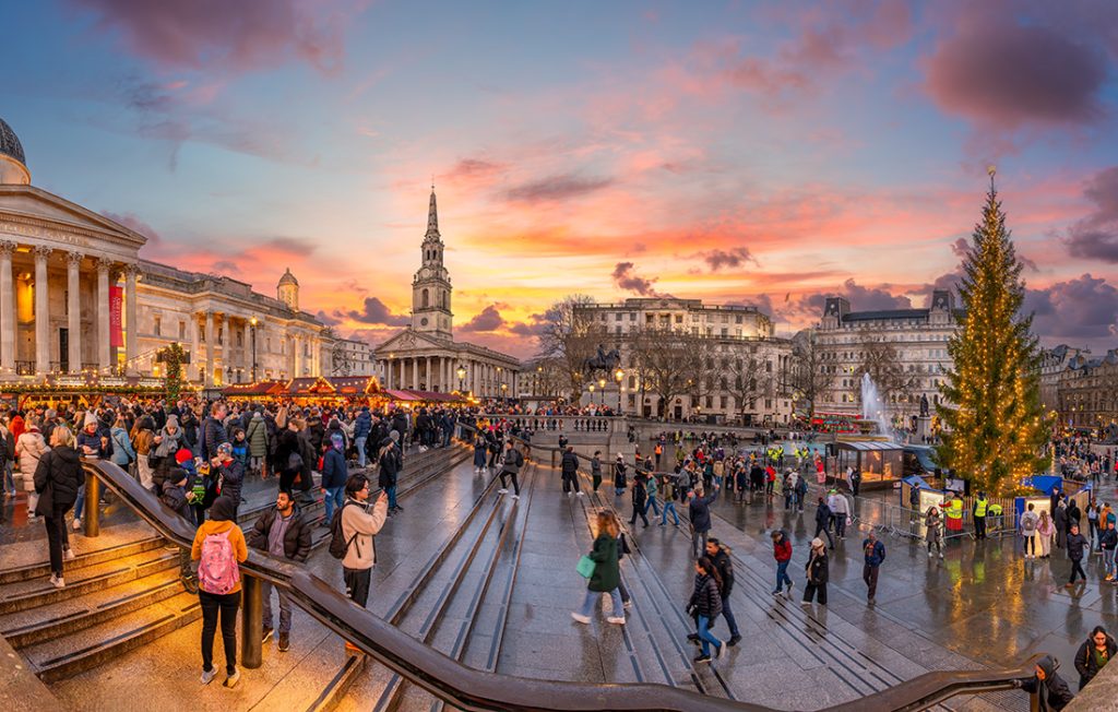 A Christmas tree is a busy square in London