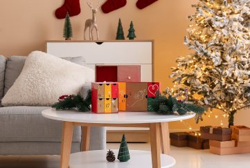 A room setting with a beauty advent calendar on a table