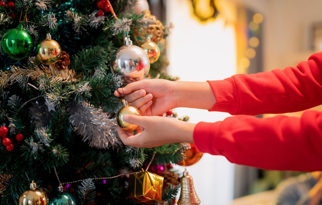 A Christmas tree with decorations