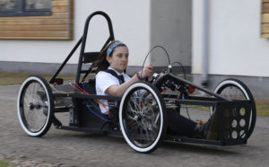 S2 pupil Lily Bloom puts the car through its paces this week. Picture: Iain Ferguson, The Write Image. NO F20 ELECTRIC CAR 03