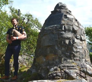 Iain MacGillivray, Calrossie, Tain, replaying in May this year some of the pipe tunes heard at the unveiling ceremony. Photograph: Iain Thornber