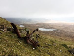 Pieces of the crashed bomber can still be seen on the mountainside. Photograph: Calum Maclean. NO F10 Calum Maclean wreckage
