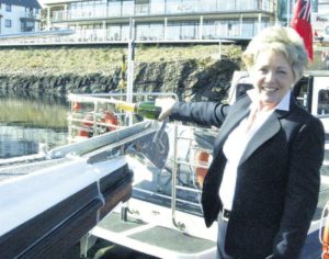 In 2011: Campbeltown has Irish ferries once again with the launch of passenger services to Troon and Ballycastle by Kintyre Express, a division of West Coast Motors. Jennifer Craig names Kintyre Express II with the liberal application of champagne.