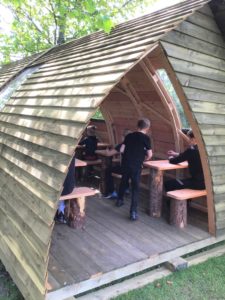 The school's outdoor learning pod, which arrived the previous night, was put to good use during the Scout visit.