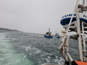 The scallop boat under tow by Kyle RNLI. Photograph: Kyle RNLI. NO F51 Vessel being towed astern small